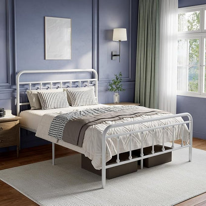 Novilla Metal Bed Frame Queen Size - Modern Minimalist Victorian Style with Headboard/Footboard, Heavy-Duty Steel Slats/Underbed Storage/No Box Spring Needed/Easy Assembly/Noise Free/White