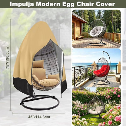 Egg Chair Cover Waterproof, 75x45 Inch Outdoor Hanging Egg Swing Chair Cover, Heavy Duty 420D Oxford Fabric, UV Resistant Windproof with Zipper & Drawstring, Fits Single Seat Egg Chair (Khaki)