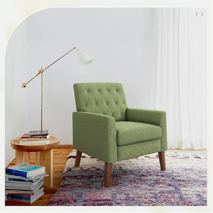 LUE BONA Linen Accent Chair 18.5" H, Upholstered Button Tufted Arm Chair, Comfy Living Room Chair with Arms, Modern Armchairs for Bedroom, Living Room, Avocado Green
