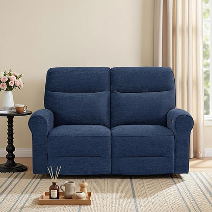 MCombo 64.6" Wall Hugger Power Loveseat Recliner Sofa with USB Ports, Reclining Loveseat for Small Spaces Living Room RV, Fabric PR635M1 (Navy Blue)