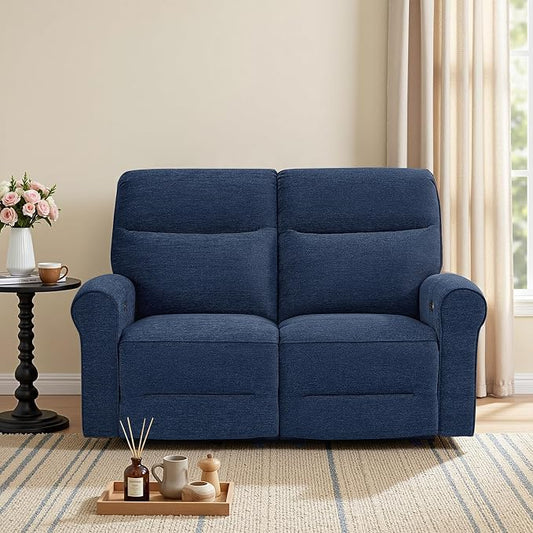MCombo 64.6" Wall Hugger Power Loveseat Recliner Sofa with USB Ports, Reclining Loveseat for Small Spaces Living Room RV, Fabric PR635M1 (Navy Blue)