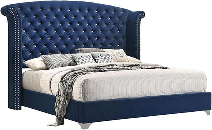 Coaster Home Furnishings Melody Modern Classic 5-Piece Bedroom Set Velvet Upholstered California King Size Wingback Bed Frame 66-inch Headboard Pacific Blue 223371KW-S5