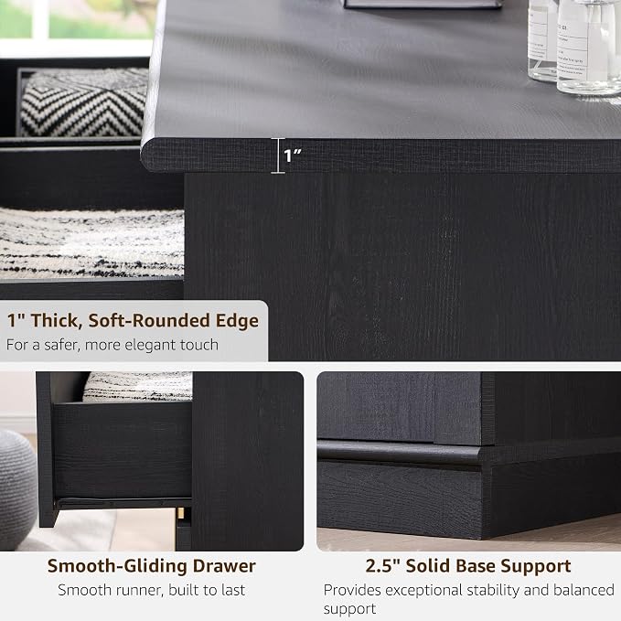 ACCOHOHO Arched Dresser for Bedroom with 9 Drawers, 52" Wide Modern Chest of Drawers with Rounded Edge & Metal Handles, Wood Storage Closet Dressers TV Stand for Living Room, Hallway, Black