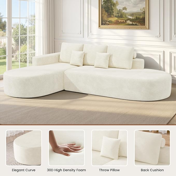 112" Modular Curved Cloud Couch, Oversized Couches for Living Room, Modern Boneless Sectional Sofa with Deep Seat, Foam Couch, No Assembly Required, Beige, 1PCS
