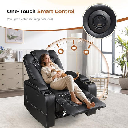 ANJ Power Recliner Chair Set of 8, Electric Soft Faux Leather Reclining Home Theater Seating - USB Ports, Cup Holders, Hidden Arm Storage Movie & Media Room Chairs (Black)