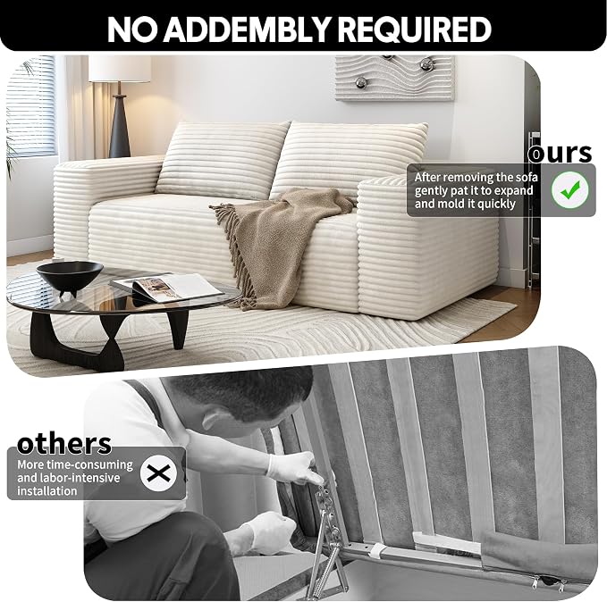 63" Loveseat Sofa,Modular Couch with Deep Seat Memory Foam,Comfy Small Cloud Couch for Small Spaces,No Assembly Required Sofa for Living Room Bedroom,Apartment,White