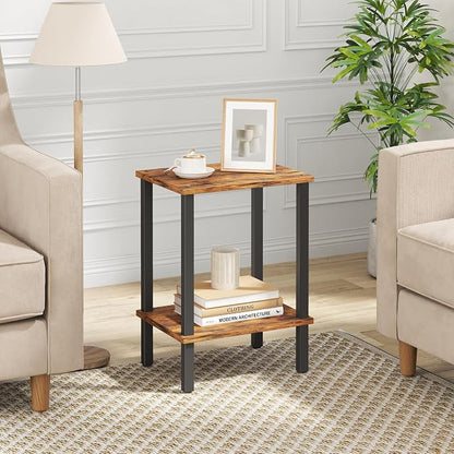 TUTOTAK End Table, Side Table, Nightstand, 2-Tier Storage Shelf, Sofa Side Table for Small Space, Living Room, Bed Room Brown and Black TB01BB034