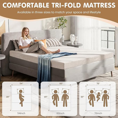 Convertible Sofa Bed Full,5-in-1 Folding Boneless Couch Corduroy Futon Sofa Bed,Tri-Fold Mattress with Removable Armrests & Handle,Sleeper with Pull Out Bed for Small Space Living Room Bedroom,Beige