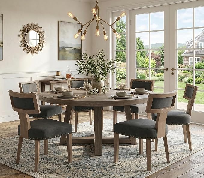 RIVOVA Upholstered Dining Chairs Set of 6 with Nailhead Trim, Modern Wooden Kitchen Chairs Fabric Side Dining Room Chair Farmhouse Dinner Chair, Charcoal