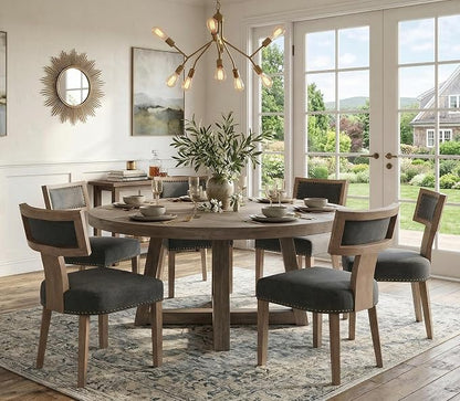 RIVOVA Upholstered Dining Chairs Set of 6 with Nailhead Trim, Modern Wooden Kitchen Chairs Fabric Side Dining Room Chair Farmhouse Dinner Chair, Charcoal