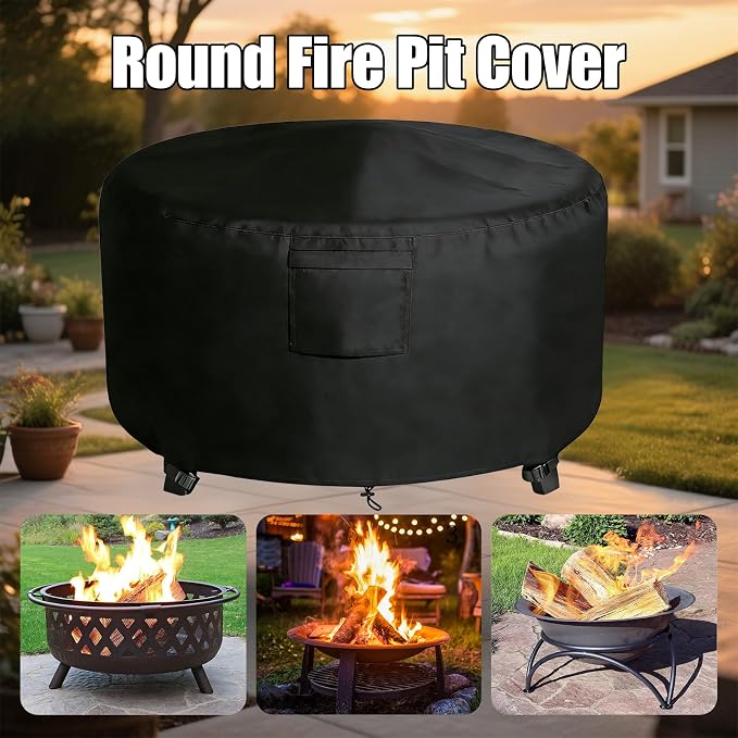 Chinchilla Heavy Duty 44 Inch Round Fire Pit Cover - 100% Waterproof & Weatherproof 600D Oxford Fabric, Durable All-Season Protection for 41/42/43/44 Inch Propane Fire Pits and Tables