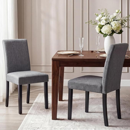 LSSBOUGHT Modern Dining Chair Set of 2 Urban Style Linen Kicthen Chairs with Solid Wood Legs for Dining Room and Restaurant(Gray)