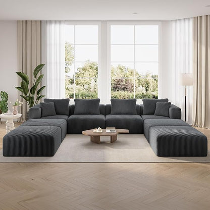 Novilla 141" Modular Sectional Sofa, Modern Cloud Sectional Couch with Smarts Coil® Support, U-Shape Boneless Couch for Living Room Apartments, No Assembly Required, Dark Gray (4 Seat w/ 4 Ottoman)