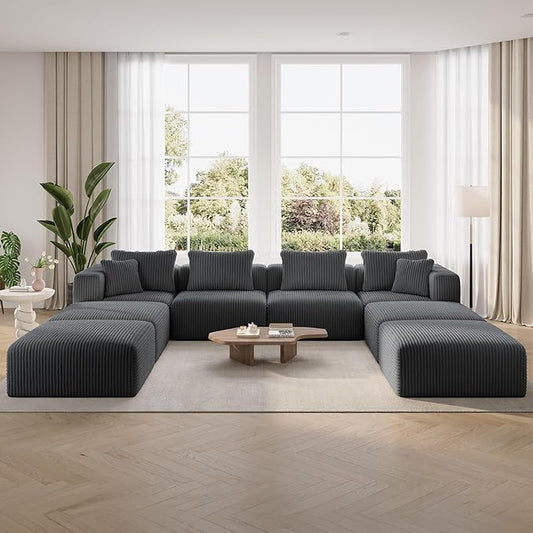 Novilla 141" Modular Sectional Sofa, Modern Cloud Sectional Couch with Smarts Coil® Support, U-Shape Boneless Couch for Living Room Apartments, No Assembly Required, Dark Gray (4 Seat w/ 4 Ottoman)