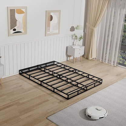 Tyndall 5 Inch Box Spring Full Size Bed Base, Low Profile Heavy Duty Metal Mattress Foundation with Fabric Bed Cover, Non-Slip, No Noise, Easy Assembly, Black