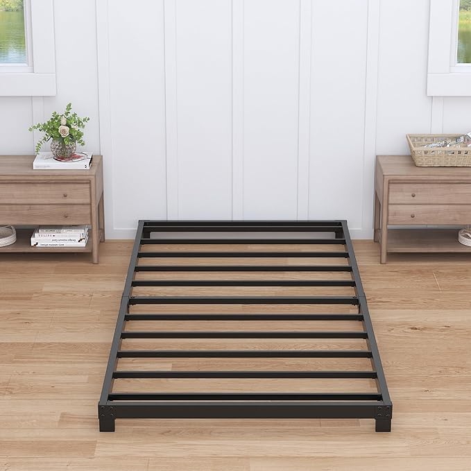 Nailsong 4 Inch Twin Bed Frames Low Profile, Twin Platform Bed Frame No Box Spring Needed, Heavy Duty Metal, Easy Assembly, Black