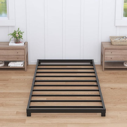Nailsong 4 Inch Twin Bed Frames Low Profile, Twin Platform Bed Frame No Box Spring Needed, Heavy Duty Metal, Easy Assembly, Black