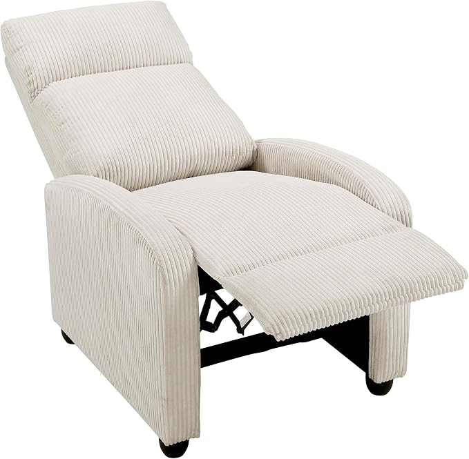 Lexicon Corduroy Pushback Recliner Chair Armchair Push Back Recliner, Solid Wood Frame and Metal Base, Easy Assembly Small Soft Single Sofa Accent Chair for Living Room/Office/Apartment, Beige
