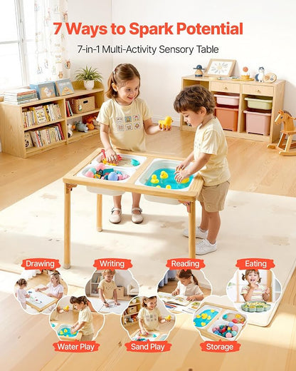 VEVOR Sensory Table for Toddlers, Foldable Wooden Kids Activity Table with Double-Sided Board, Storage Bins, and Non-Slip Feet, for Boys and Girls Playing Sand and Water, Drawing, Studying, Dining