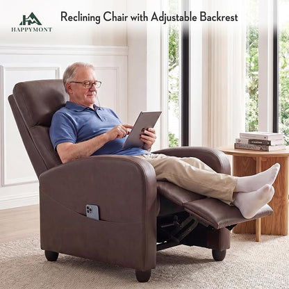 Massage Recliner Chair, Recliner Sofa Fabric for Adults, Recliners Home Theater Seating with Lumbar Support, Reclining Sofa Chair for Living Room, Mocha