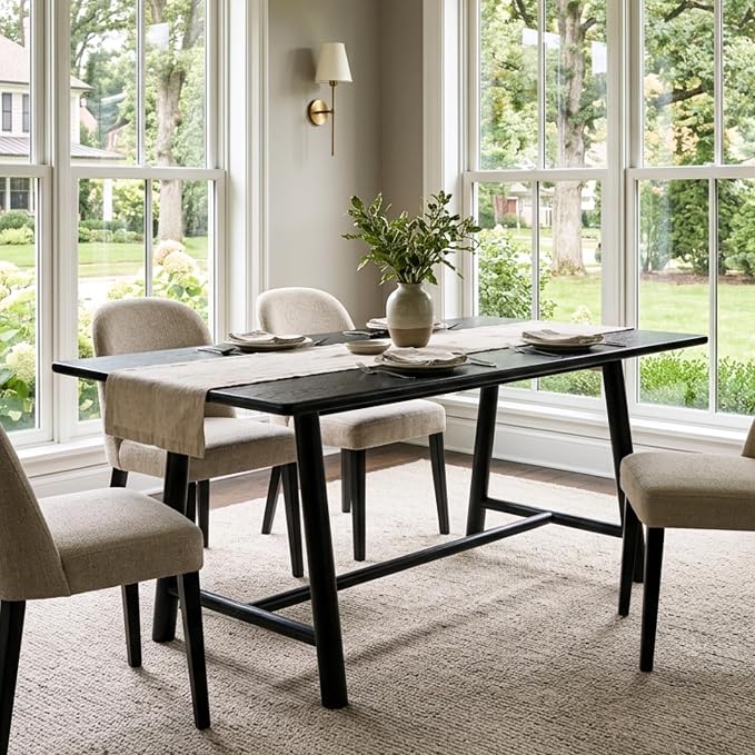 Ya-Home Black Dining Table, 69" Wood Kitchen Table with Solid Wood Legs, Seats 4-6, Modern Farmhouse Dinner Table for Dining Room Home Office, 69" L x 31.5" W x 30" H