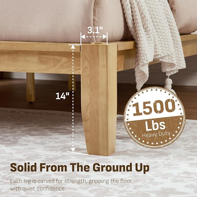 Softa Mikor Queen Japanese Joinery Bed Frame, Solid Rubberwood Platform Bed, 1500 Lbs Heavy Duty Slats Support, SGS Certified, 15Min No-Tool Setup, Under-Bed Storage, No Box Spring Needed, Noise-Free
