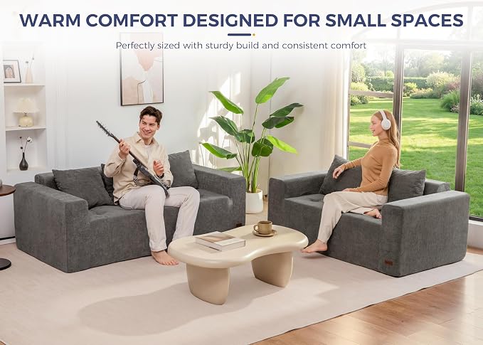 MAXYOYO Modular Sofa Couch, 75" Oversized Loveseat Boneless Cloud Couch with Deep Seat, Chenille Upholstered Living Room Comfy Sofa Chair for Living Room, No Assembly Required, Light Grey