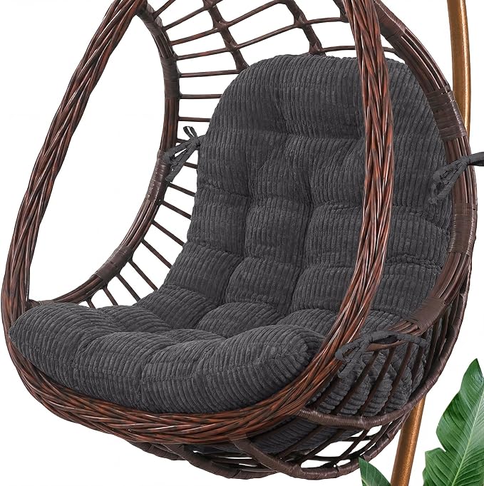 idee-home Egg Chair Cushion Replacement, Tufted Hanging Egg Chair Cushions | Oversized Wicker Swing Cushion with Corduroy Cover for Indoor Hammock Basket Chair, Grey (Chair Not Included), 48x32 Inch