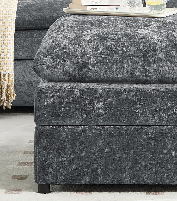 Iroomy 25" Chenille Ottoman, 9.5" Thick Cushion, Upholstered Footrest Modern Footstool & Bench for Living Room, Bedroom, Gray