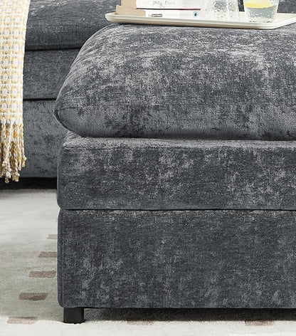 Iroomy 25" Chenille Ottoman, 9.5" Thick Cushion, Upholstered Footrest Modern Footstool & Bench for Living Room, Bedroom, Gray