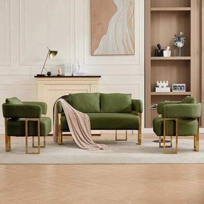 YISHENG Loveseat Sofa Modern Accent Chairs for Living Room with Golden Metal Legs Soft Teddy Upholstered Reading Armchairs no Wheels for Reception Room//Bedroom/Lounge/Office, Green