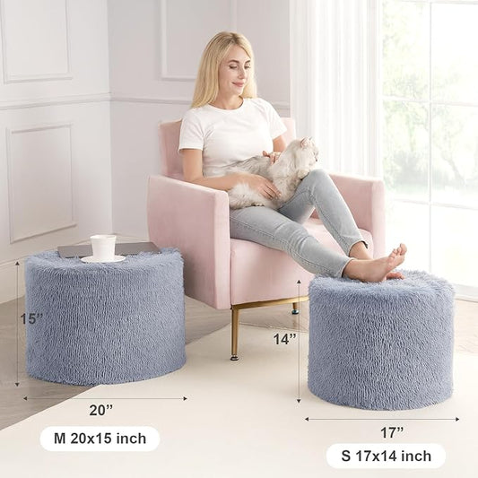 Hansleep Whole Foam Pouf Ottoman, Durable Sturdy Stool with Washable Cover Grey
