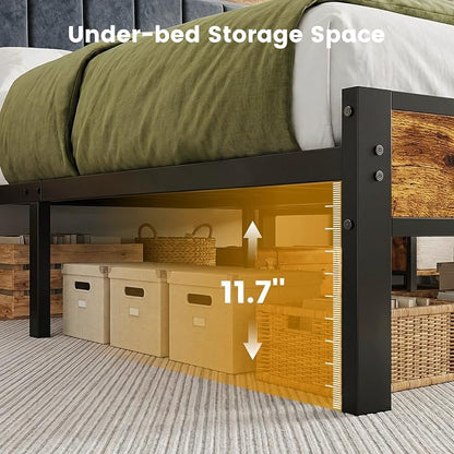 Full Size Bed Frame with Smart LED Lights and Charging Station, Storage Headboard, Heavy Duty Metal Platform Bed, Noise Free, No Box Spring Needed, Easy Assembly