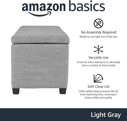 Amazon Basics Upholstered Rectangular Storage Ottoman Bench for Entryway, Living Room, Bedroom, Light Gray, 35.5"W x 16.5"D x 17"H, No Assembly Required
