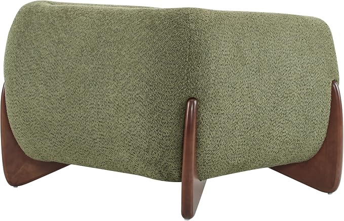 Christopher Knight Home Holly Modern Boucle Fabric Upholstered Club Chair for Living Room, Home Office, Apartment, Relaxing Chair with Removable Cushion and Birch Wood Legs, Olive Green+Walnut