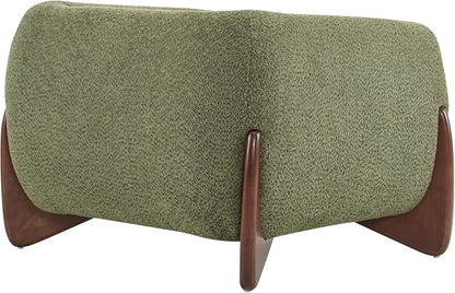 Christopher Knight Home Holly Modern Boucle Fabric Upholstered Club Chair for Living Room, Home Office, Apartment, Relaxing Chair with Removable Cushion and Birch Wood Legs, Olive Green+Walnut