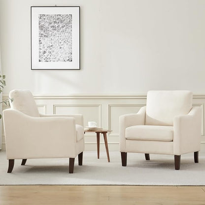 VKNOW Mid-Century Accent Chair, No Tools Assembly Required, Modern Upholstered Polyester Armchair for Living Room,Comfy Reading Accent Chairs with Wood Legs for Bedroom, Beige