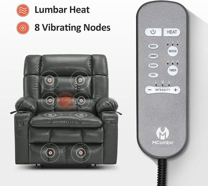 MCombo Extra Wide Dual Motor Power Lift Recliner Chair for Elderly, Zero Gravity Lift Chair with Heat and Massage, Infinite Position Recliners, USB Ports, Faux Leather R7897 (Grey, Medium-Wide)