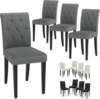 Welzona Upholstered Dining Chairs Set of 4, Button Tufted Parsons Dining Chair with Solid Wood Legs, Modern Fabric Side Chair for Dining Room/Kitchen/Restaurant/Hotel- Grey