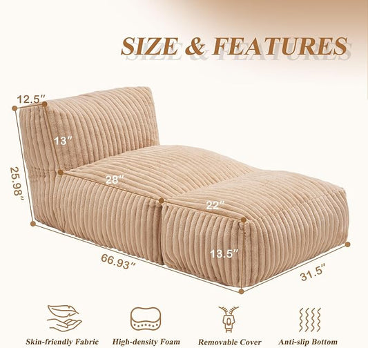 Hobestluk Giant Memory Foam Bean Bag Chairs Sofa for Adults (Khaki,Large) | Soft Fabric,Ergonomic Back Support,Lightweight,Easy Clean,No Assembly,Wear-resisting,For Livingroom Guest room,Well-looking