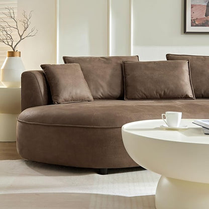 KEIKI 129" Curved Oversized Modular Leathaire Sectional Sofa with Right Chaise, 4 Pillows, 3 Back Cushion, Modern Style Comfy 5-Seater Couch, Easy Assembly, for Office, Apartment, Living Room, Brown