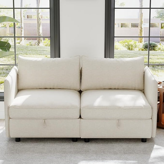 ERYE 68-Inch Loveseat Modular Sofa Deep Seat Storage Sectional Sofa Couch with Free Combination Backrests and Armrests,2 Seat Chenille Upholstered Love Seat Couch for Living Room Bedroom Office | Space Saving