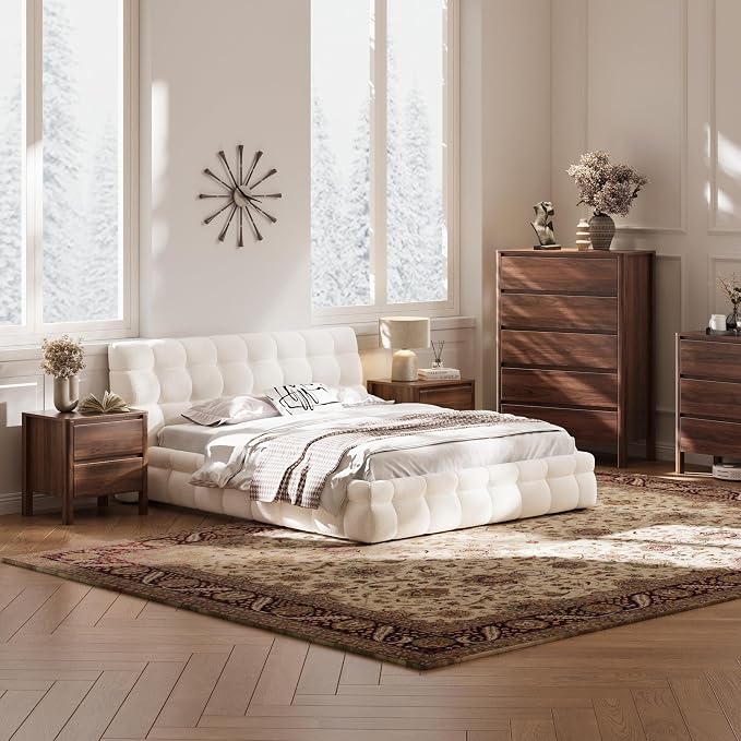 MAISONARIA Walnut 3-Piece Dresser Bedroom Set, 5 Drawers Dresser & 2 Drawer Nightstands with Hidden Handles, Wood Chest of Drawers for Bedroom, Living Room, Entryway