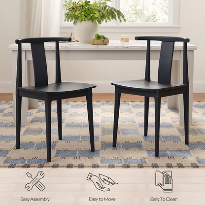 EYYTHUNG Wood Dining Chairs Set of 6, Farmhouse Mid Century Kitchen Chairs with Curved Back, Modern Wishbone Dining Chairs for Dining Room, Kitchen, Black