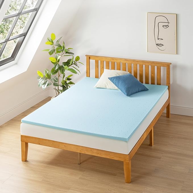 Best Price Mattress 1.5 Inch Ventilated Memory Foam Mattress Topper, Cooling Gel Infusion, CertiPUR-US Certified, Twin, Dorm Essentials, Blue