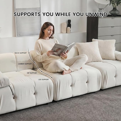 Convertible Modular Sectional Sofa, Modern Velvet Sofa 3-Seater Couch for Living Room, Apartment (104 in/Beige)