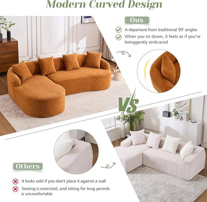99" Curved Sofa with L-Shape Chaise,Modern Cloud Curved Couch with Deep Seat,No Assembly Required,Upholstered Oversized Couches for Living Room,Apartment (Orange, 99Inch)
