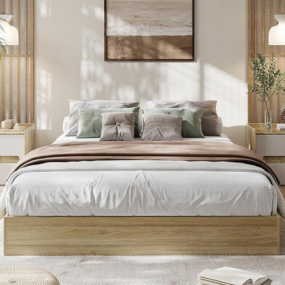 GarveeHome Queen Size Wood Platform Bed Frame,Wooden Bed Frame Without Headboard, Wood Slat Support,No Box Spring Needed, Easy Assembly