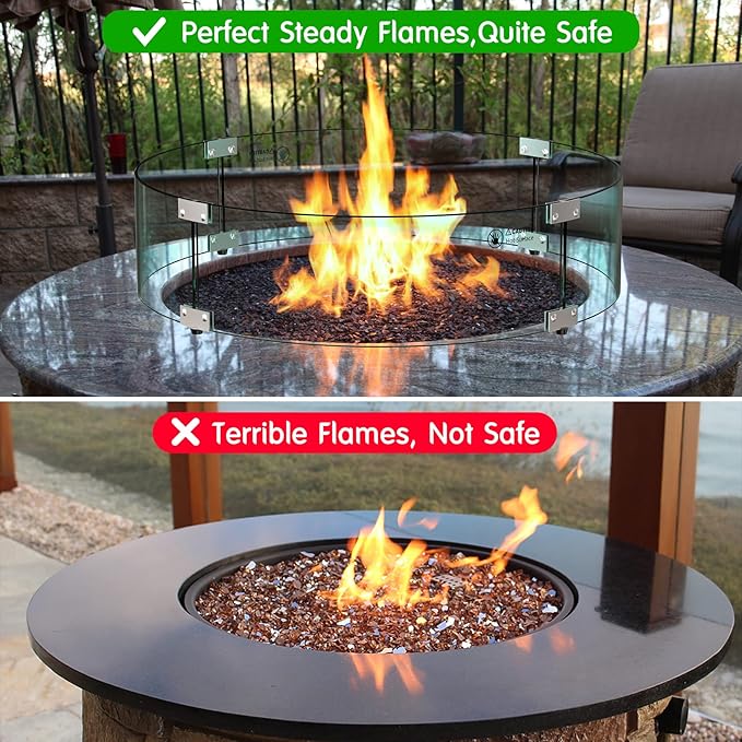 Skyflame 29" Round Glass Wind Guard, Upgraded Prevent Falling Apart Thick/Clear Tempered Glass Panel with Hard Aluminum Corner Bracket & Feet for 24" Round Fire Pit Burner Pans
