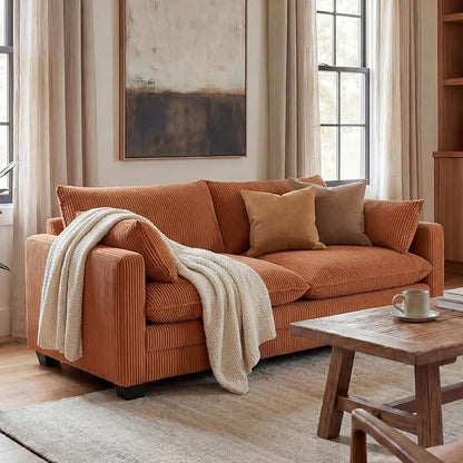 Gizoon 75” Small Cloud Loveseat Couches for Living Room, 2 Seater Love Seat Sofa with Comfy Deep Seat, Small Washable Couches with Removable Corduroy Cover for Apartment, Orange